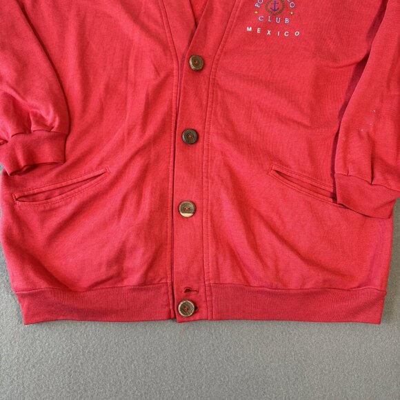 Vintage Poco Loco Club Mens Cardigan Red Double Sided Deor M.R. 90s Boat Anchor - Picture 4 of 13
